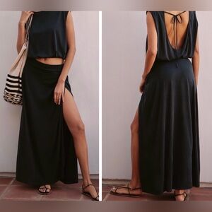 Anthropologie Celandine High-Slit Black Maxi Skirt, Size S